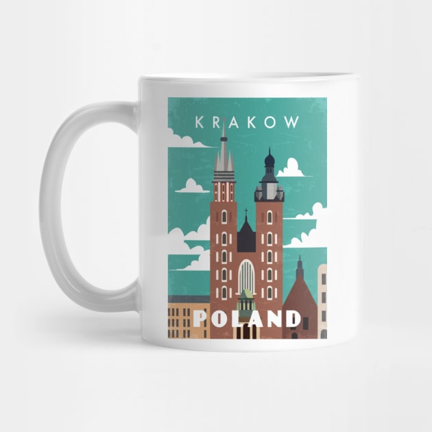 Krakow, Poland. Retro travel poster by GreekTavern